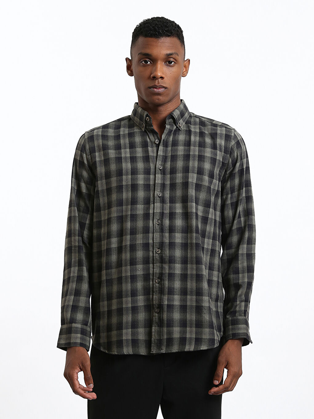 Regular Fit Long Sleeve Plaid Men's Flannel Shirt-1