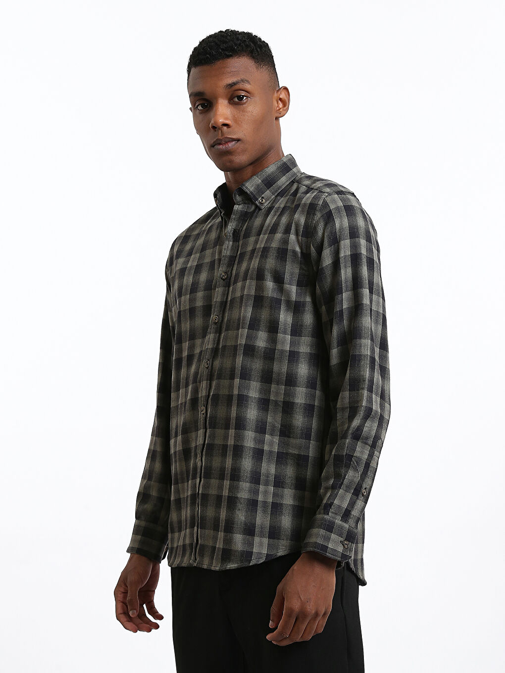 Regular Fit Long Sleeve Plaid Men's Flannel Shirt-6