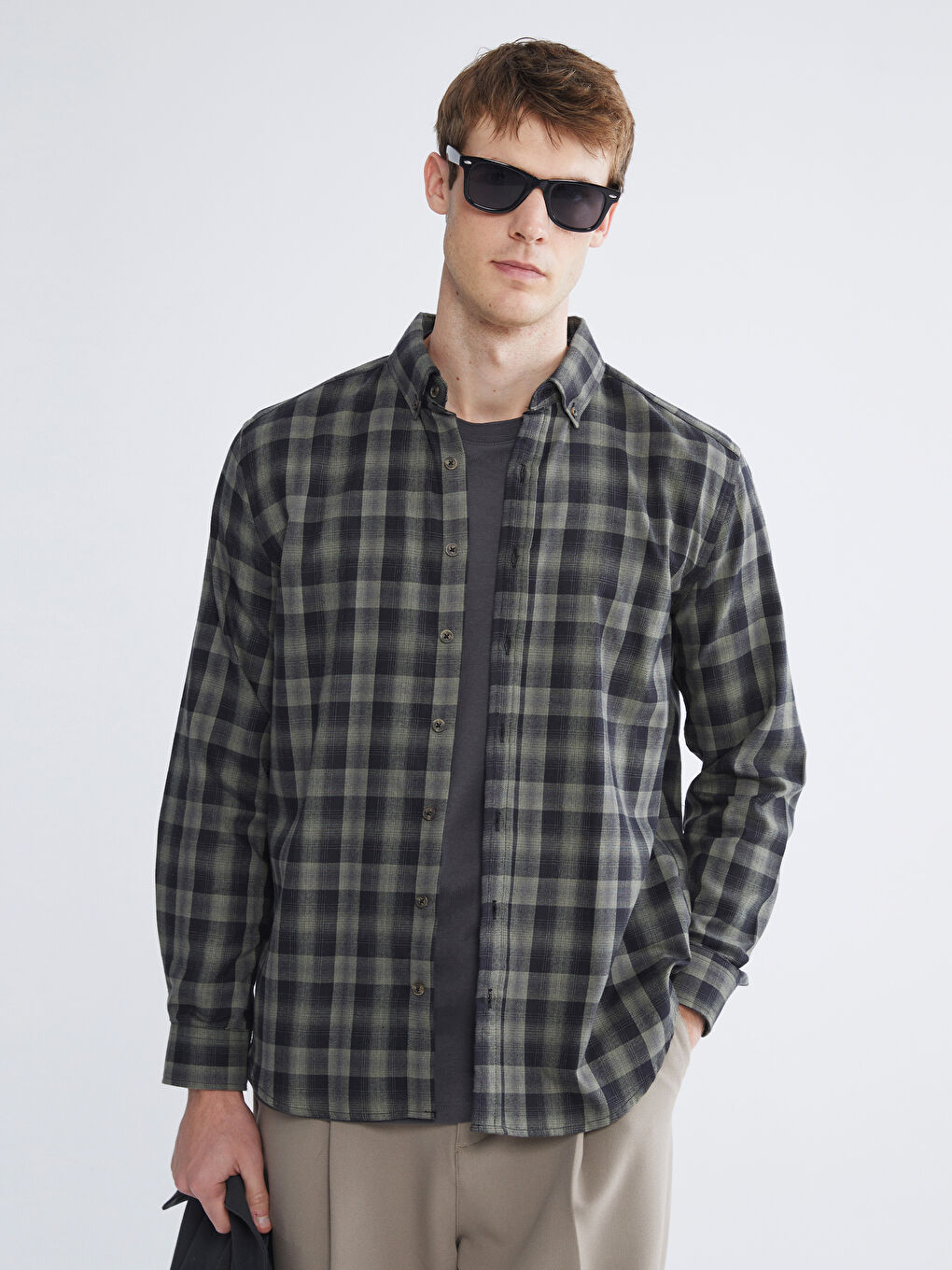 Regular Fit Long Sleeve Plaid Men's Flannel Shirt