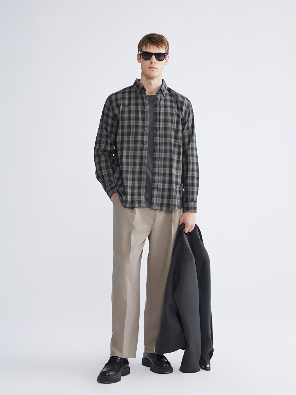 Regular Fit Long Sleeve Plaid Men's Flannel Shirt-3