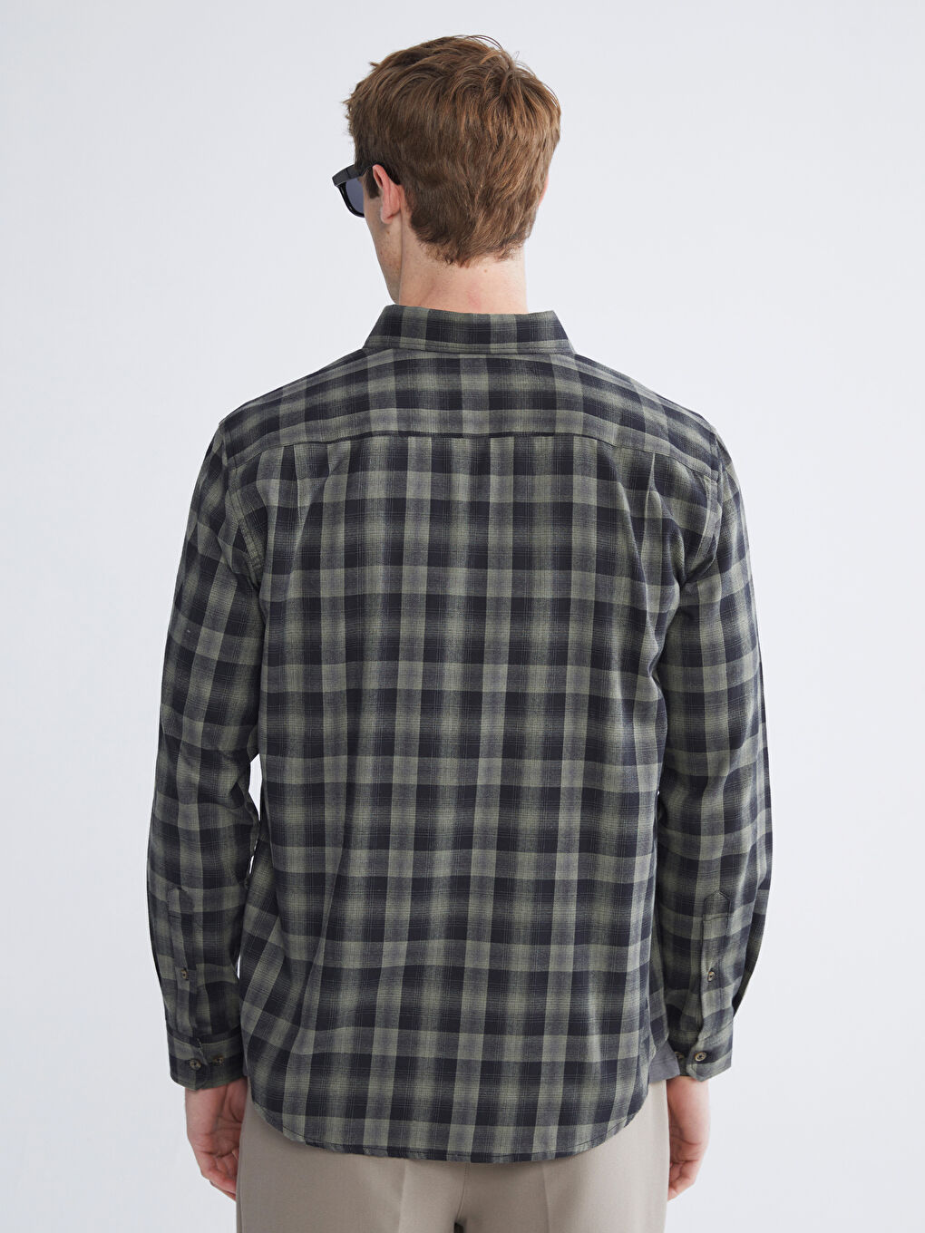 Regular Fit Long Sleeve Plaid Men's Flannel Shirt-7