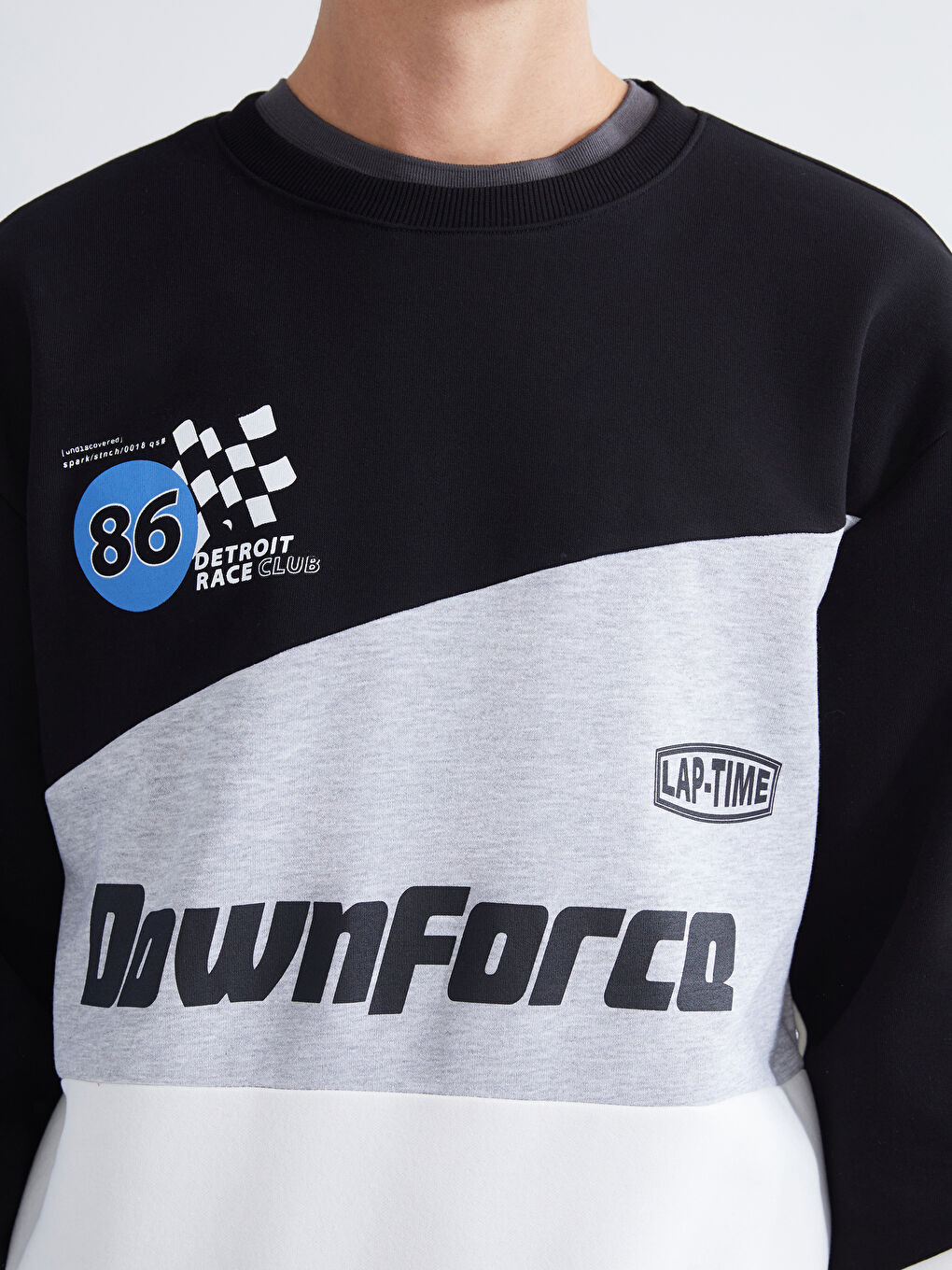 Siyah Bisiklet Yaka Baskılı Erkek Kalın Sweatshirt-2