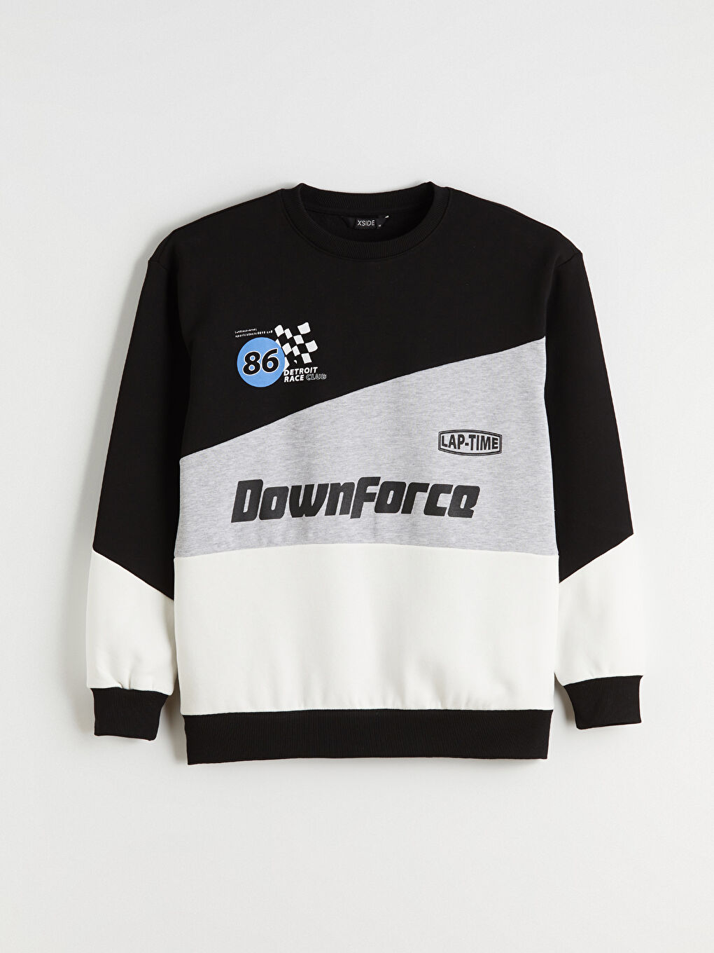 Siyah Bisiklet Yaka Baskılı Erkek Kalın Sweatshirt-4