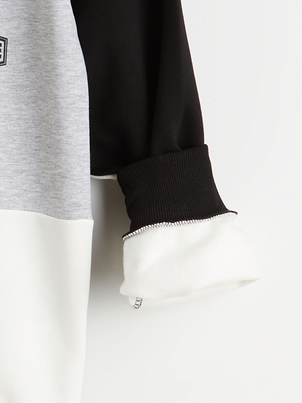 Siyah Bisiklet Yaka Baskılı Erkek Kalın Sweatshirt-5