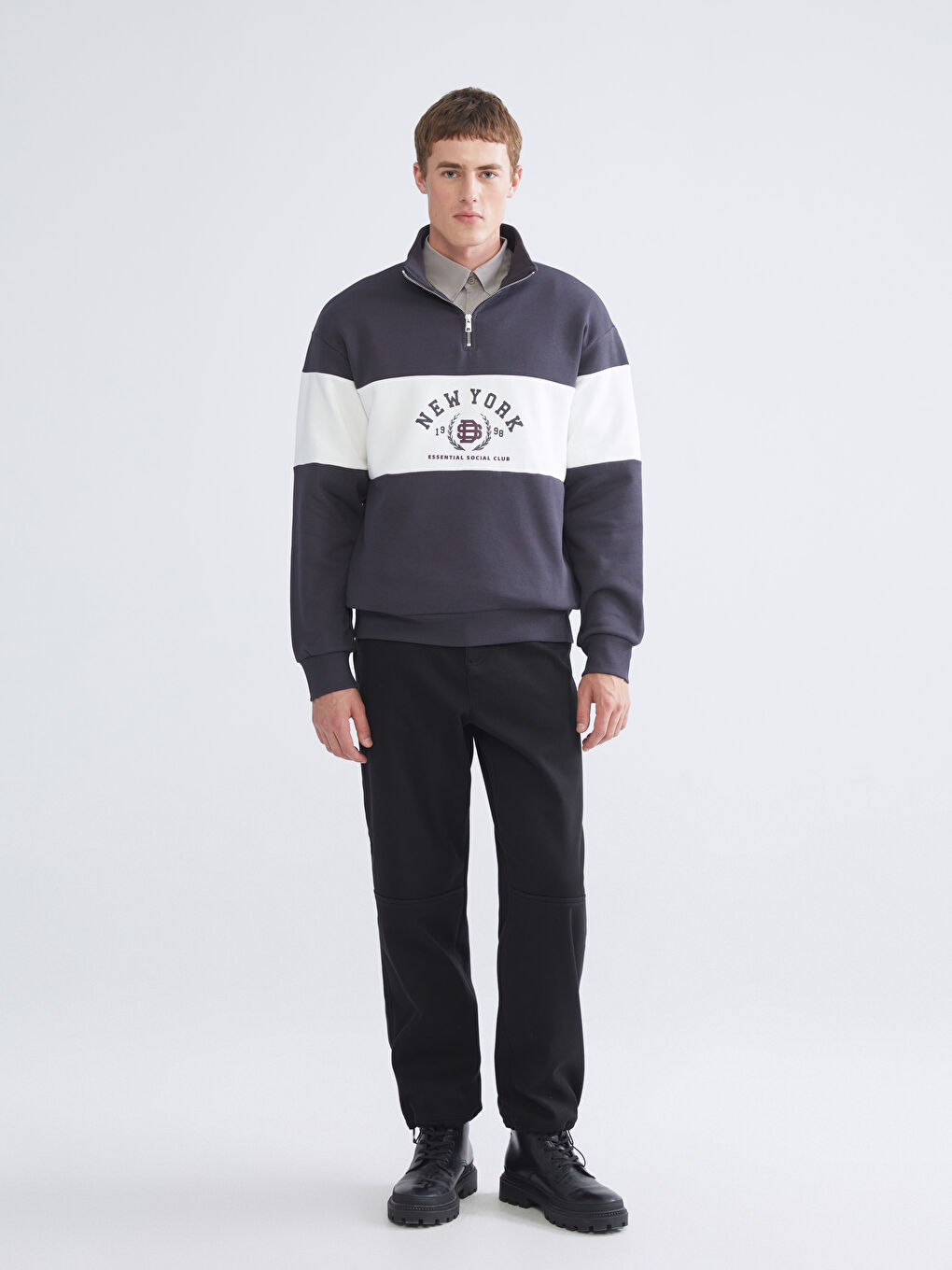 Funnel Neck Printed Men's Sweatshirt-1