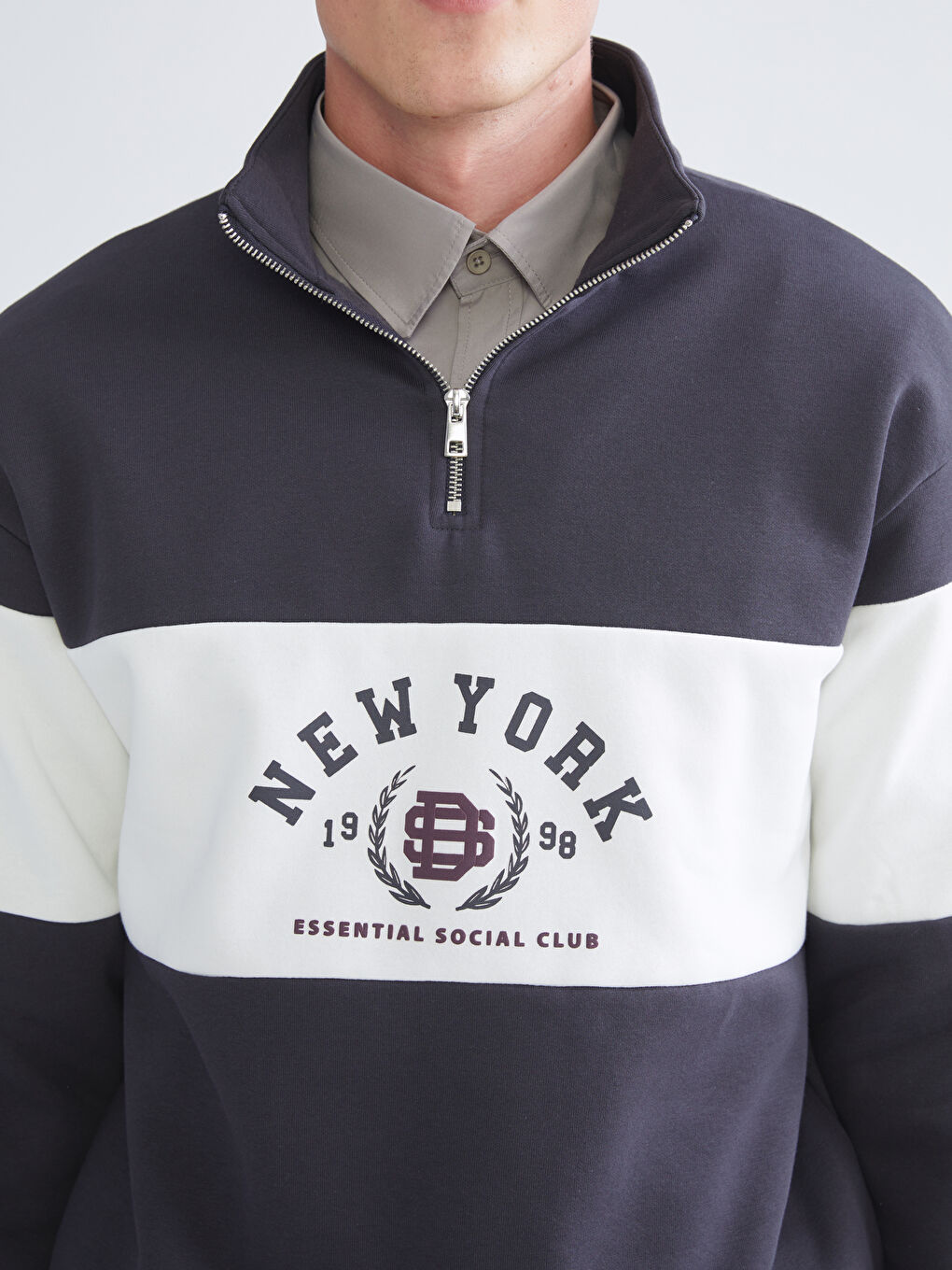 Funnel Neck Printed Men's Sweatshirt-2