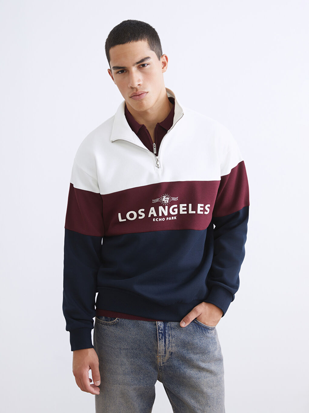 Funnel Neck Color Block Men's Sweatshirt