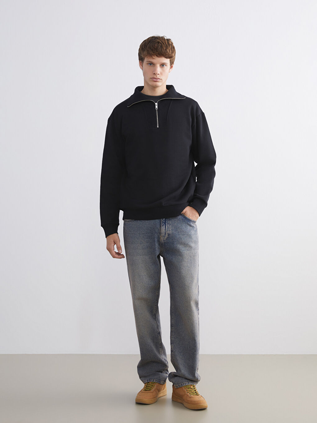 Zippered Funnel Neck Men's Thick Sweatshirt-1