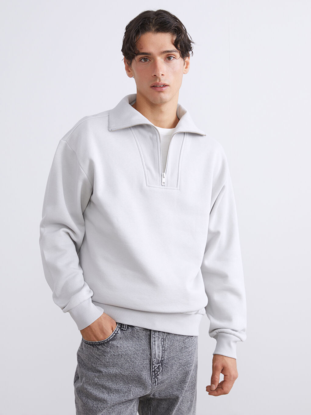 Zippered Funnel Neck Men's Thick Sweatshirt