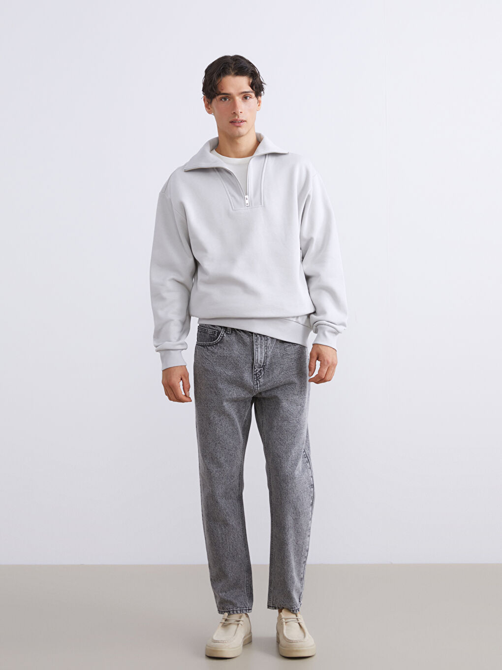 Zippered Funnel Neck Men's Thick Sweatshirt-1