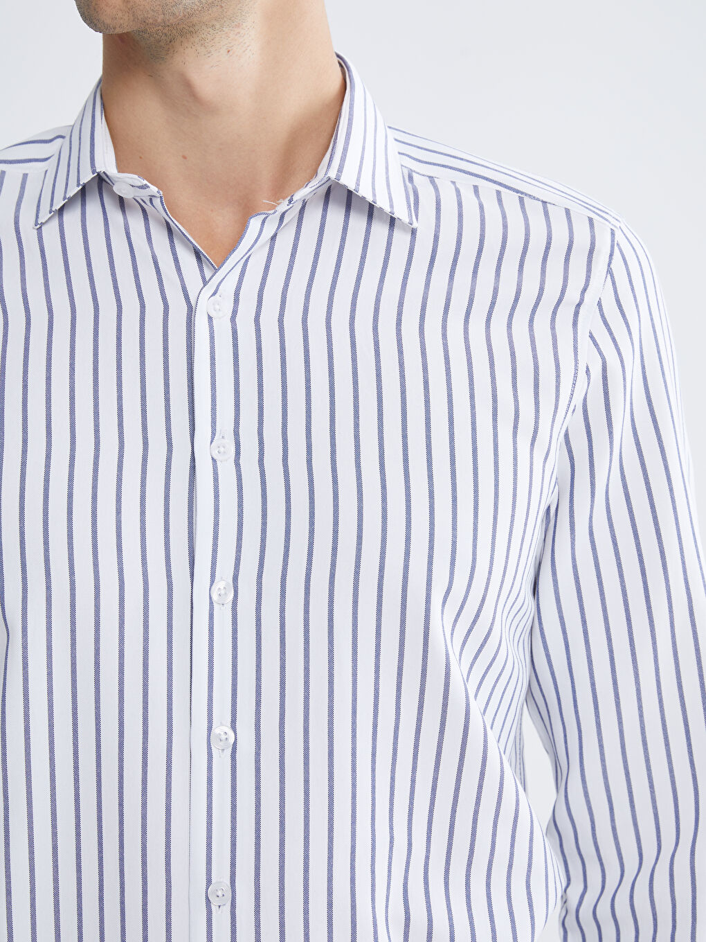 Lacivert Slim Fit Uzun Kollu Çizgili Erkek Gömlek-2