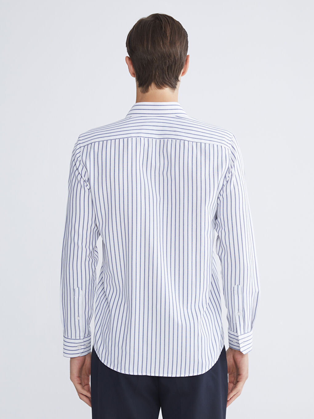 Lacivert Slim Fit Uzun Kollu Çizgili Erkek Gömlek-3