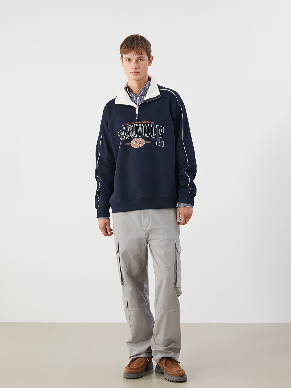 Funnel Neck Printed Men's Sweatshirt-1