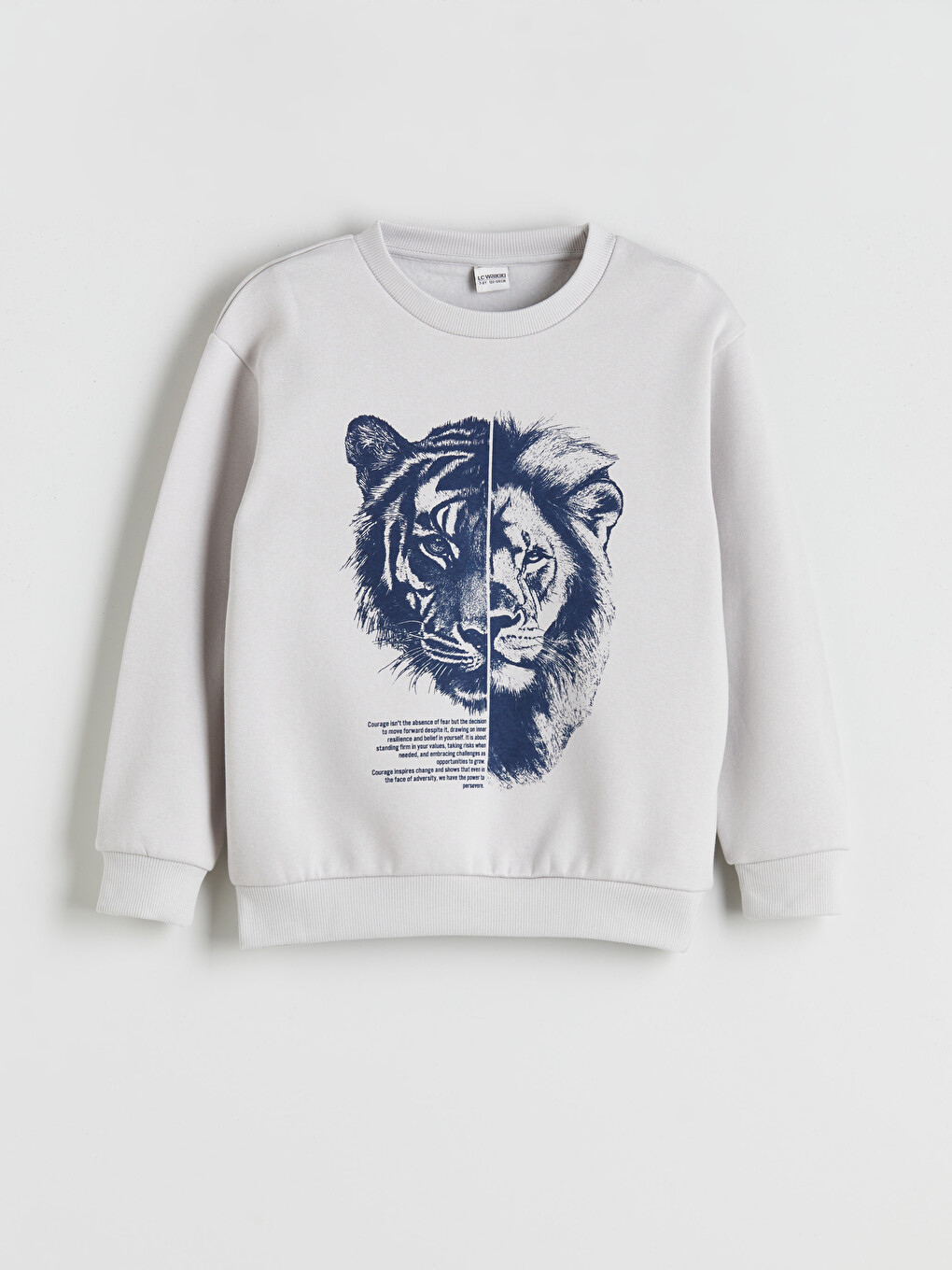Bej Erkek Çocuk Aslan Ve Kaplan Baskılı Sweatshirt
