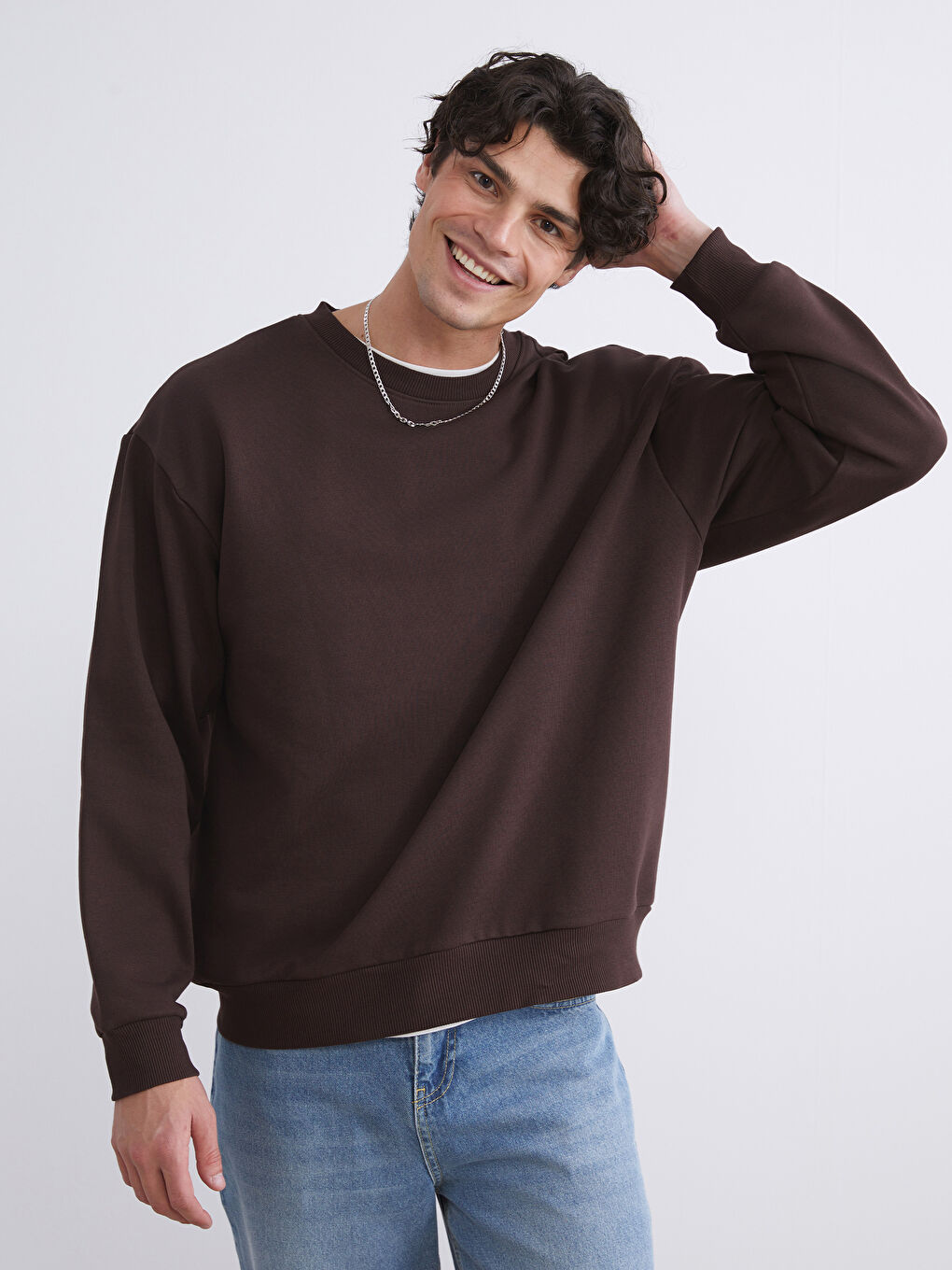 Crew Neck Long Sleeve Thick Men's Sweatshirt
