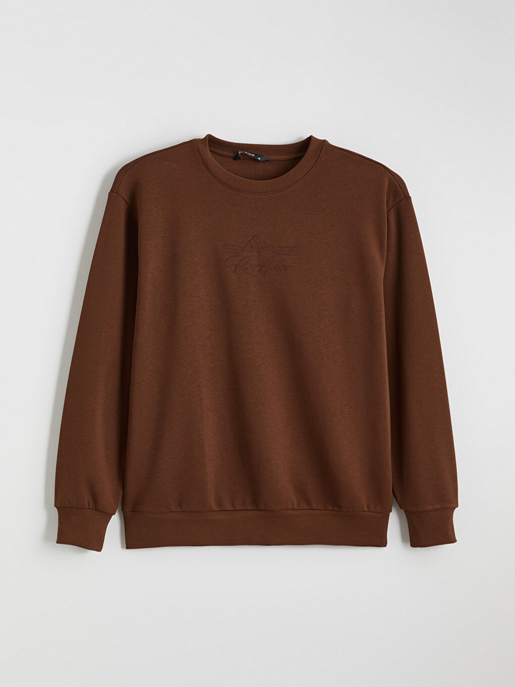 Kahverengi Bisiklet Yaka Baskılı Erkek Kalın Sweatshirt-4