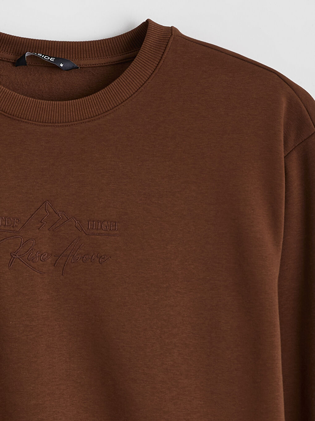 Kahverengi Bisiklet Yaka Baskılı Erkek Kalın Sweatshirt-6