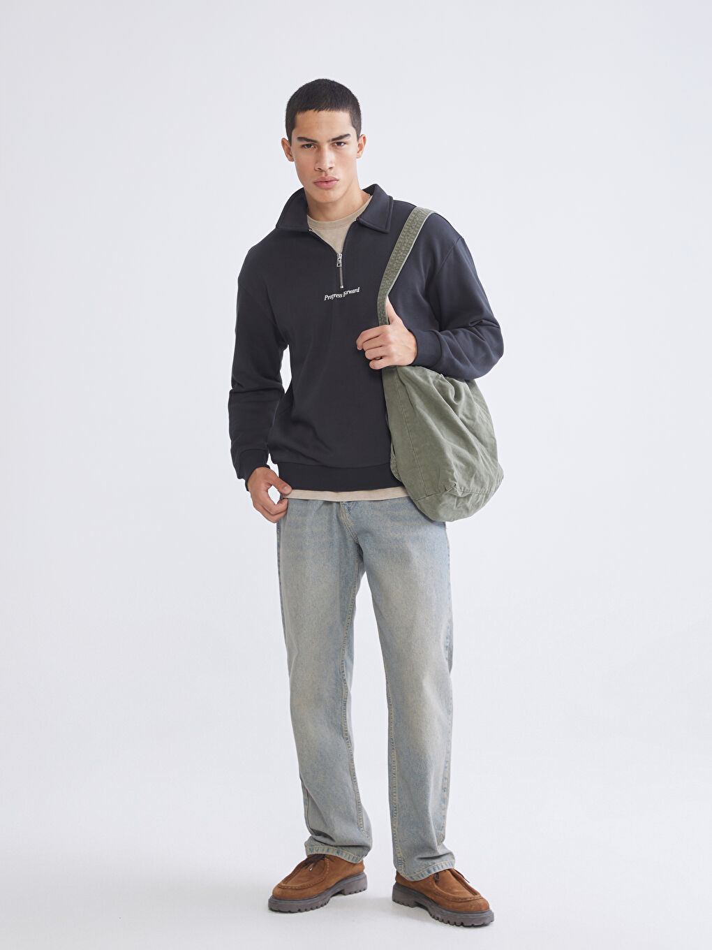 Antrasit Polo Yaka Erkek Sweatshirt-1