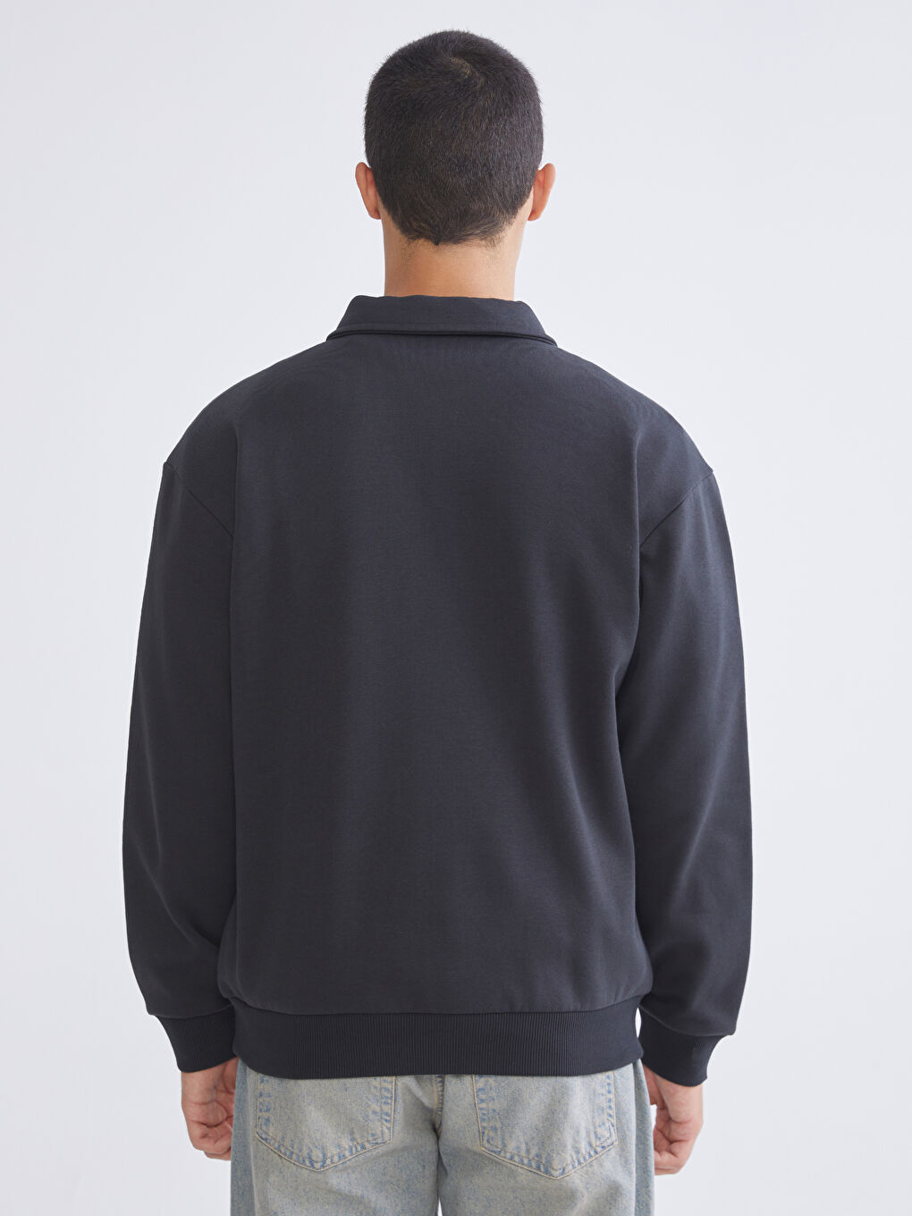 Antrasit Polo Yaka Erkek Sweatshirt-3