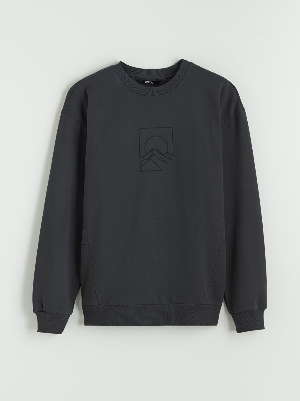 Antrasit Bisiklet Yaka Baskılı Erkek Kalın Sweatshirt-4