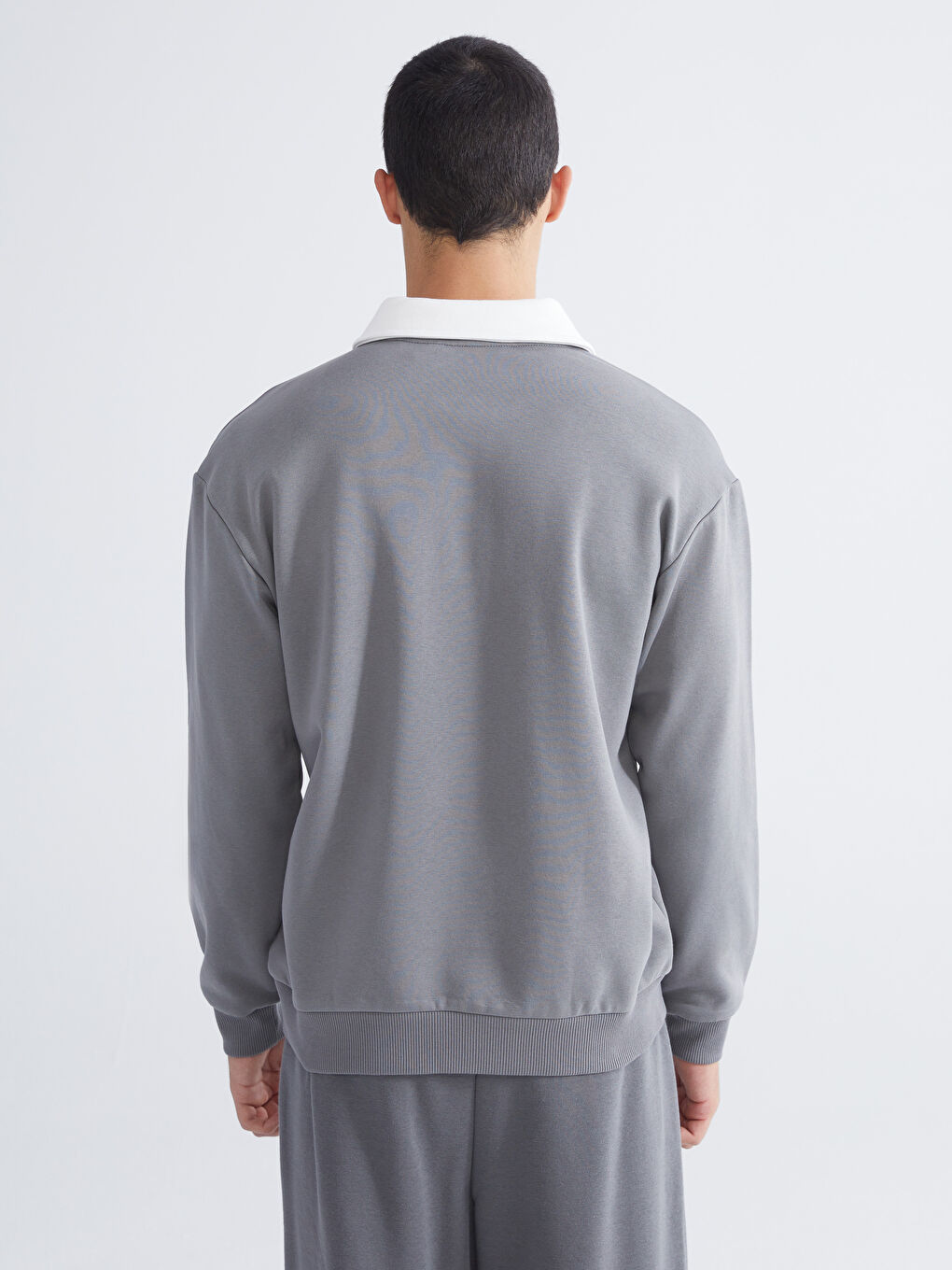 Gri Polo Yaka Baskılı Erkek Sweatshirt-3