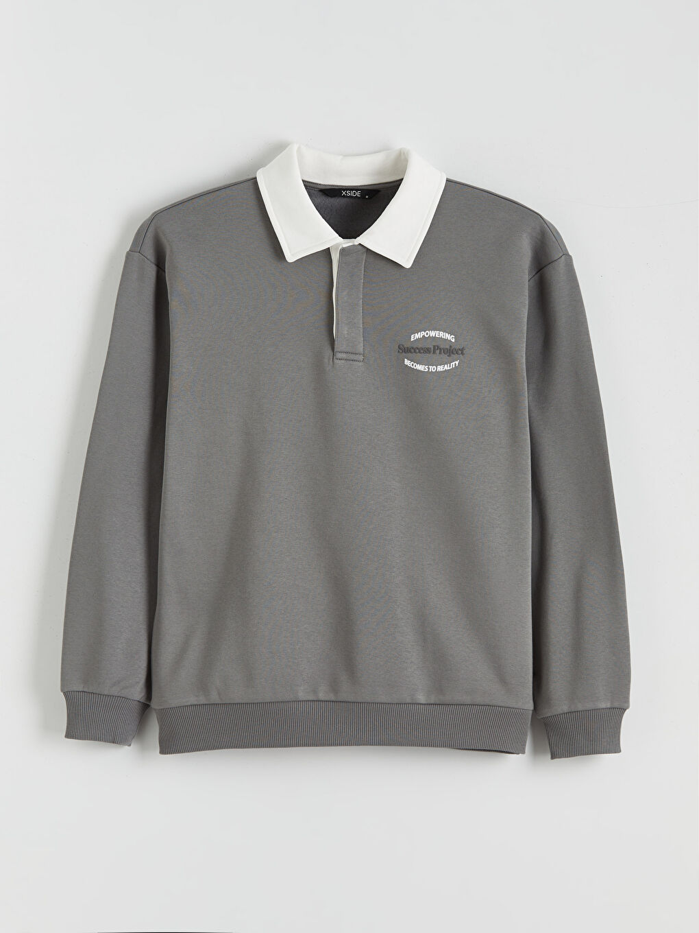 Gri Polo Yaka Baskılı Erkek Sweatshirt-4