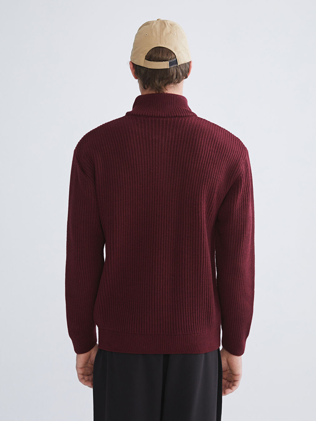 Bordo Fermuarlı Dik Yaka Erkek Triko Kazak-3