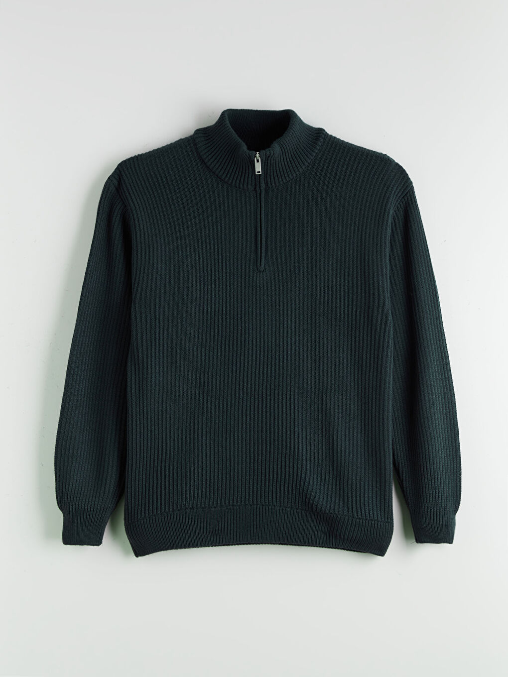 Petrol Fermuarlı Dik Yaka Erkek Triko Kazak-4