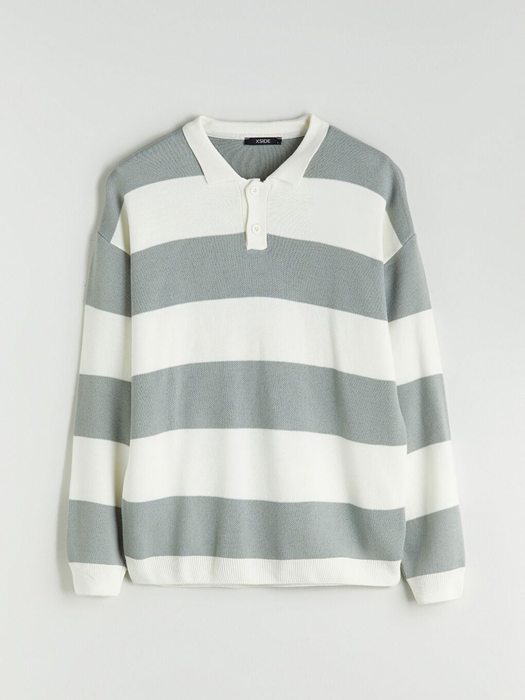 Yeşil Polo Yaka Uzun Kollu Çizgili Erkek Triko Kazak-4