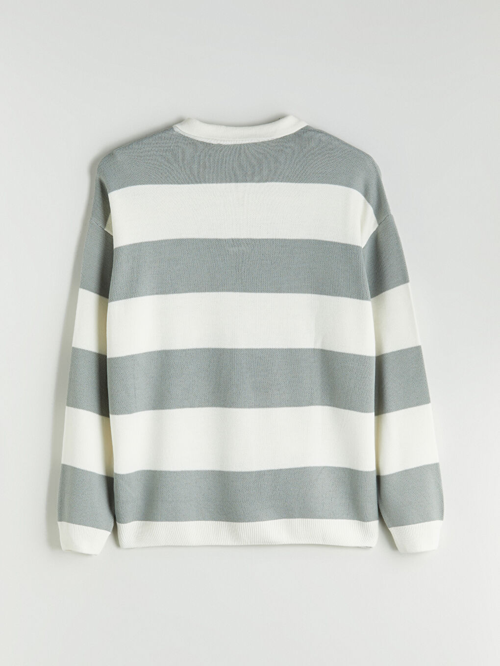 Yeşil Polo Yaka Uzun Kollu Çizgili Erkek Triko Kazak-5