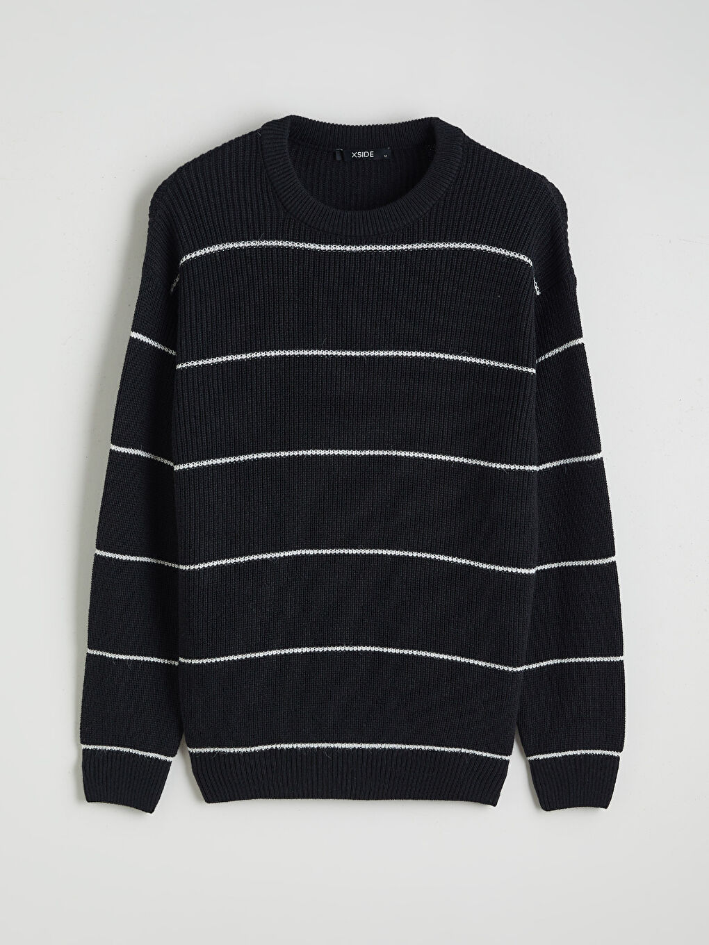 Siyah Bisiklet Yaka Çizgili Erkek Triko Kazak-4