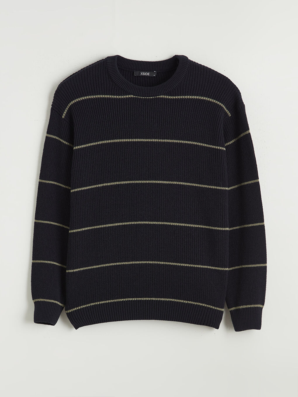 Lacivert Bisiklet Yaka Çizgili Erkek Triko Kazak-4