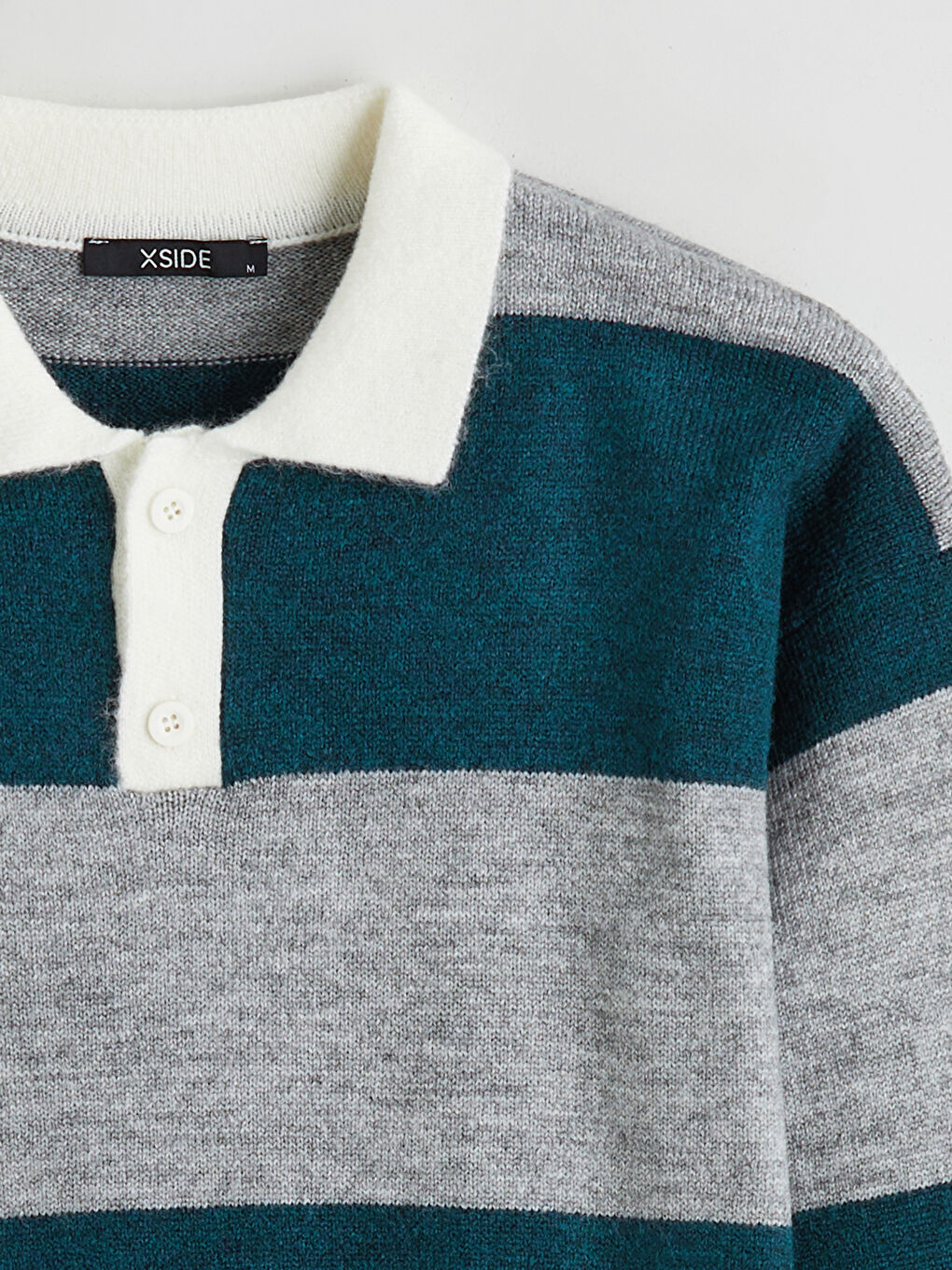 Petrol Polo Yaka Çizgili Erkek Triko Kazak-5