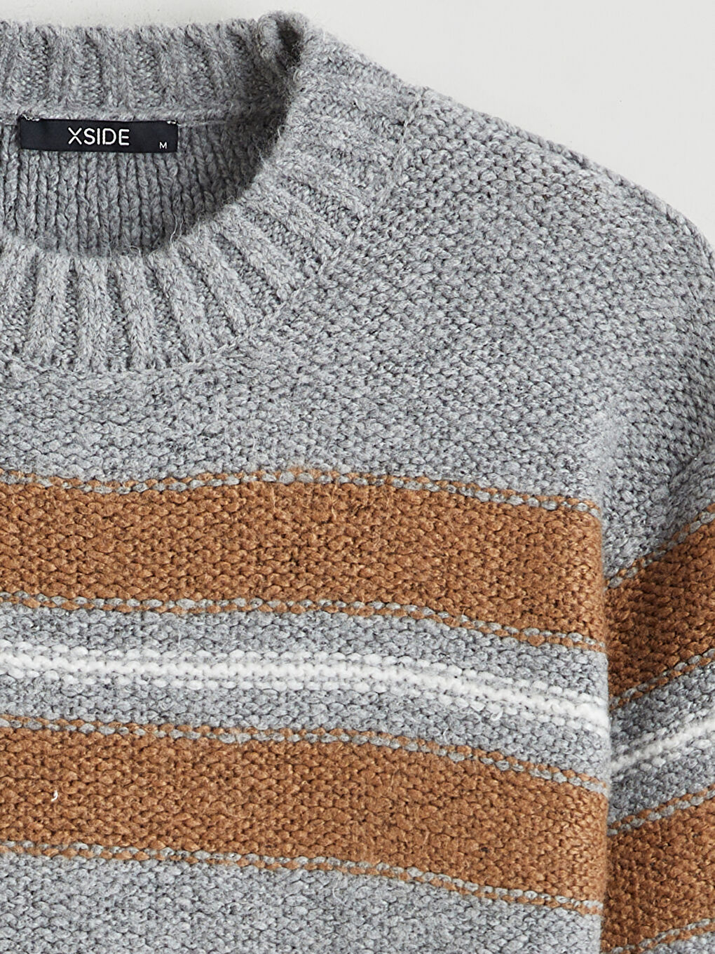 Gri Bisiklet Yaka Çizgili Erkek Triko Kazak-5