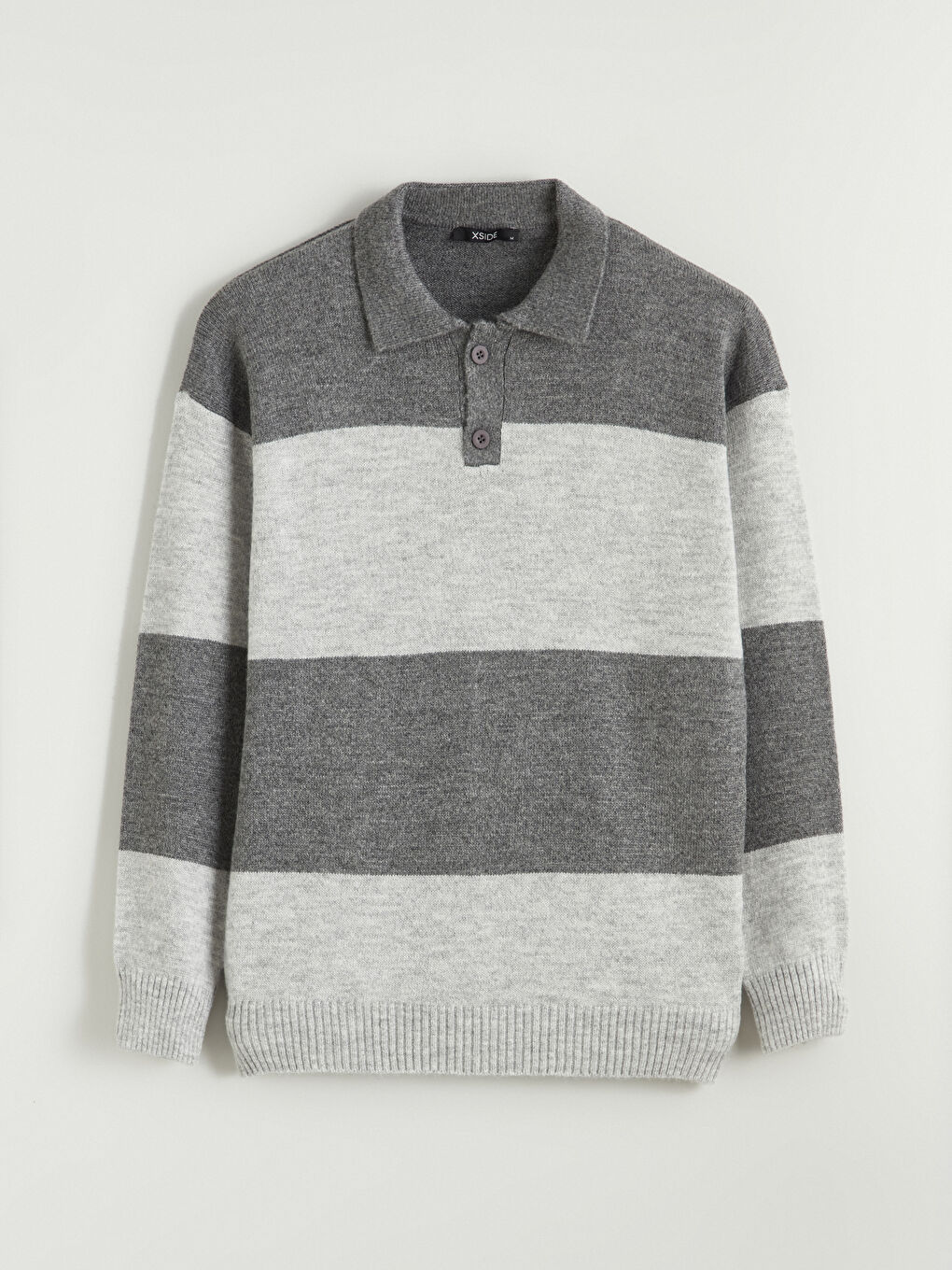 Antrasit Polo Yaka Renk Bloklu Erkek Triko Kazak-4