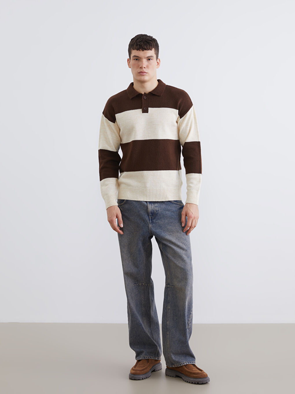 Polo Neck Color Block Men's Knit Sweater-1