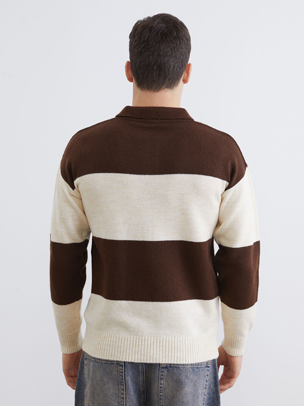 Polo Neck Color Block Men's Knit Sweater-3