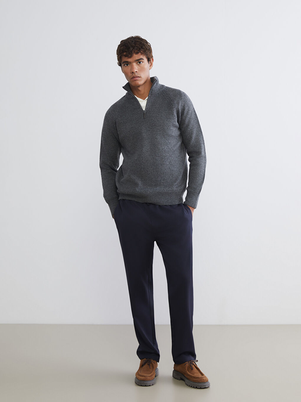 Antrasit Dik Yaka Erkek Triko Kazak-1