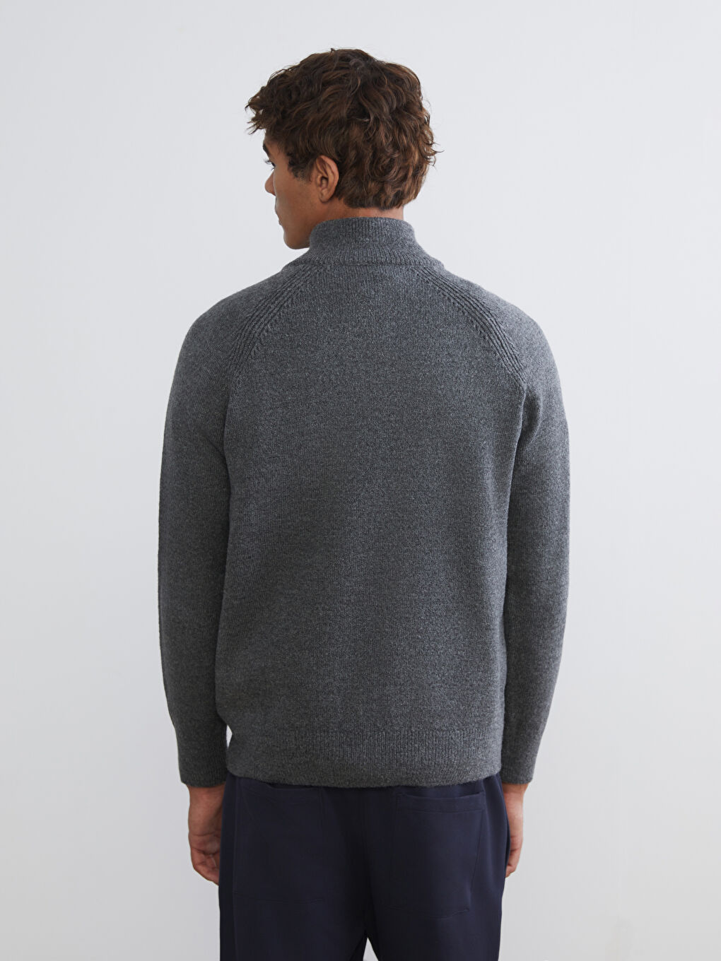 Antrasit Dik Yaka Erkek Triko Kazak-3