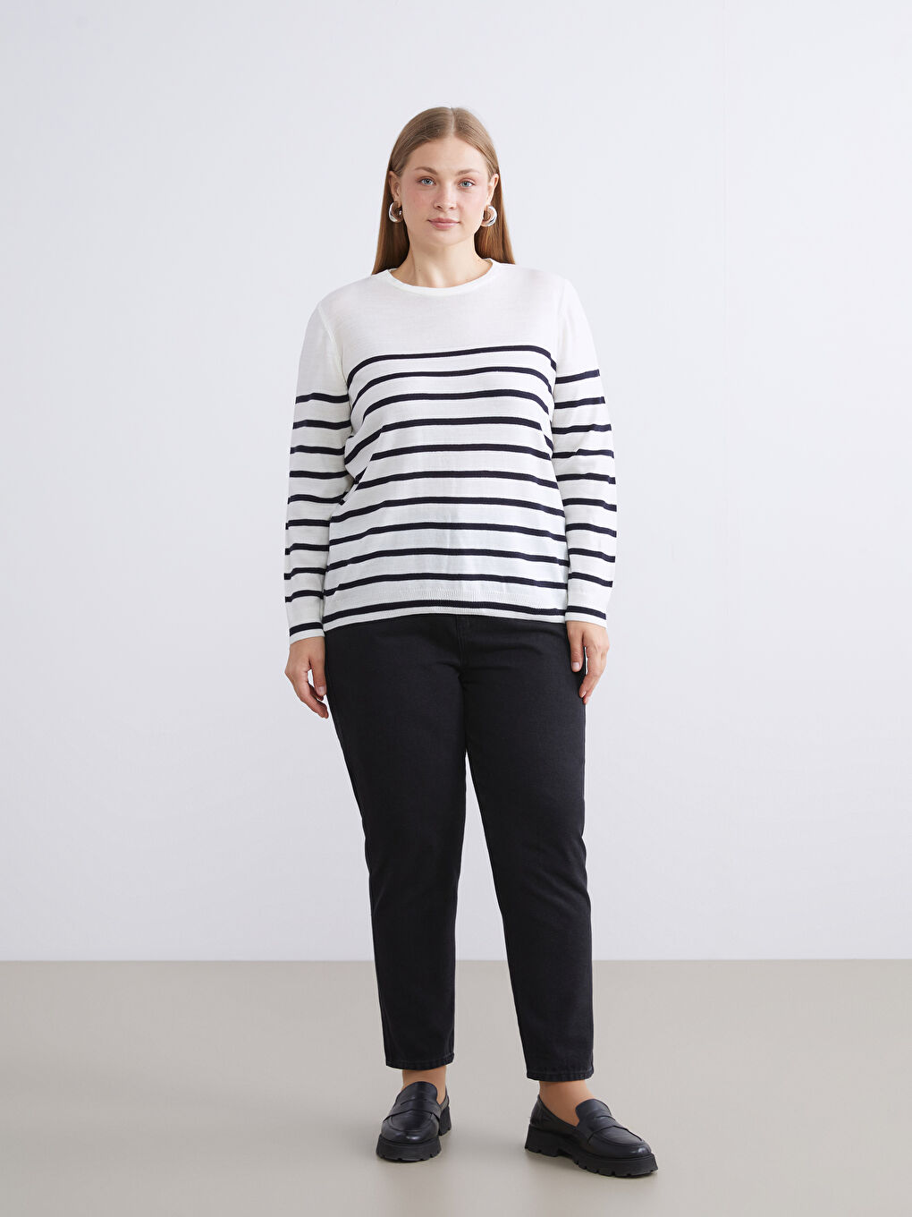 Pull-over Rayé pour Femmes à Col Rond en Tricot-5