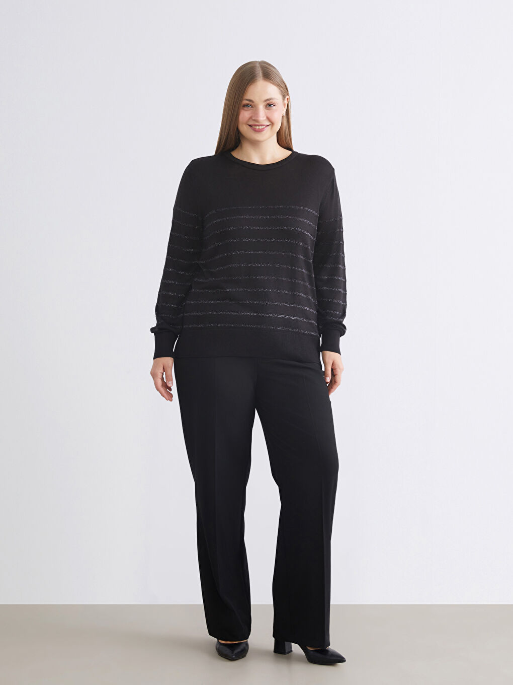 Crew Neck Striped Women's Knitwear Sweater-5