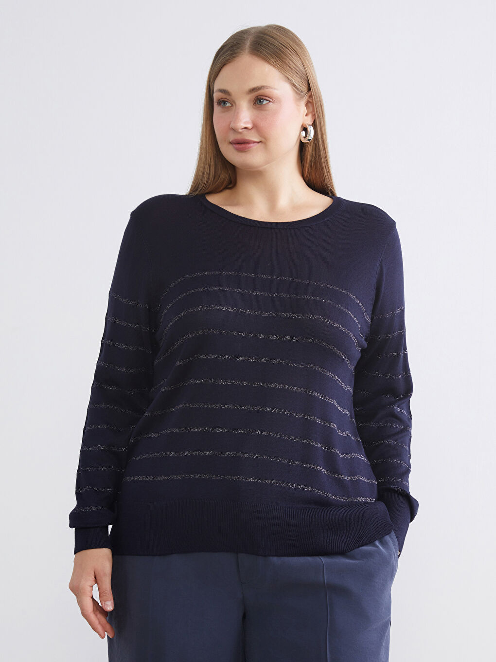Crew Neck Striped Women's Knitwear Sweater-1