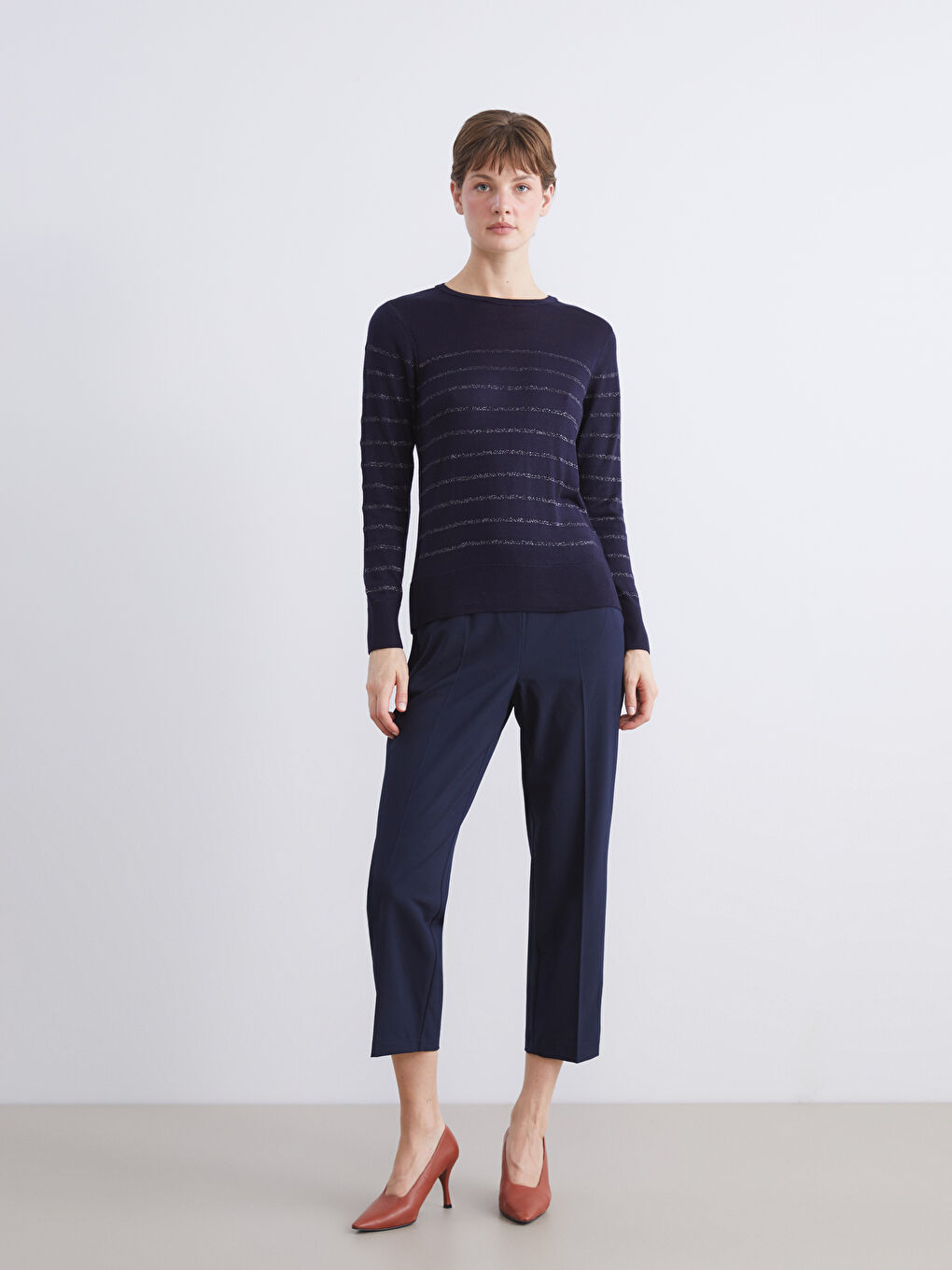 Crew Neck Striped Women's Knitwear Sweater-2