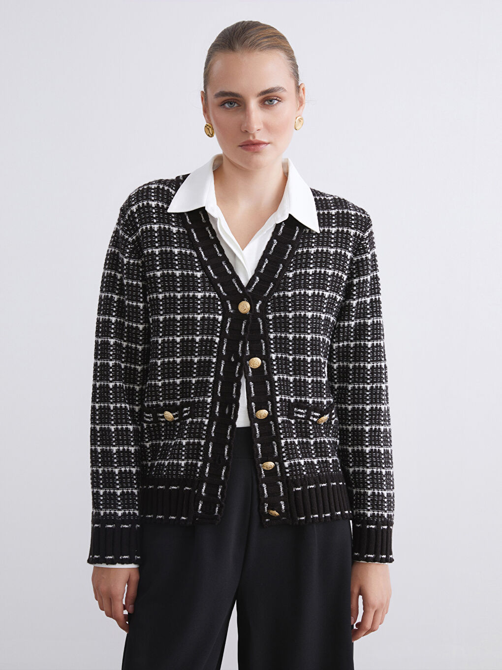 V Neck Plaid Women's Cardigan