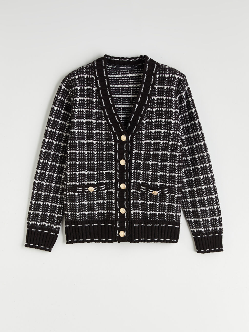 V Neck Plaid Women's Cardigan-4