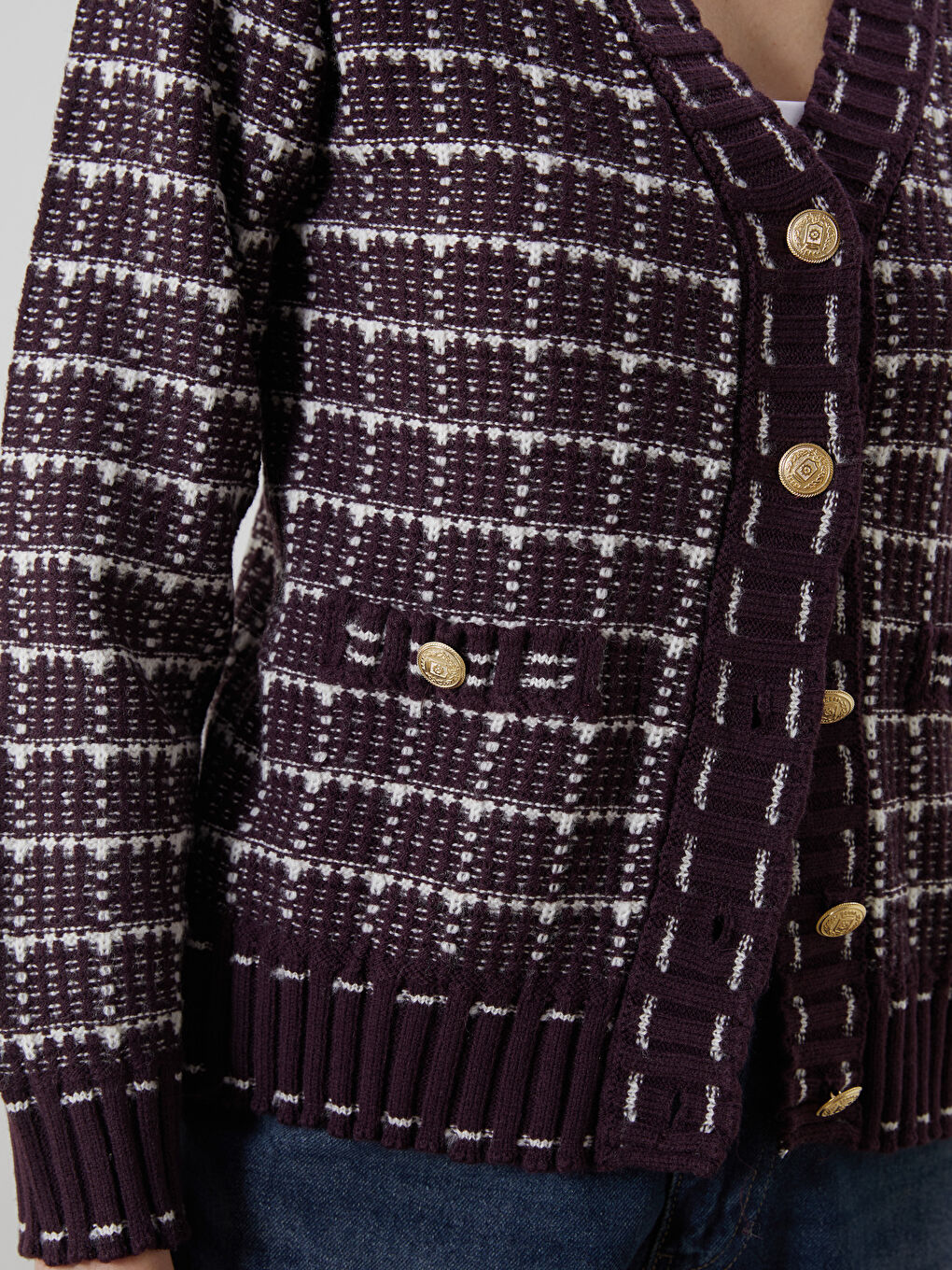 V Neck Plaid Women's Cardigan-2