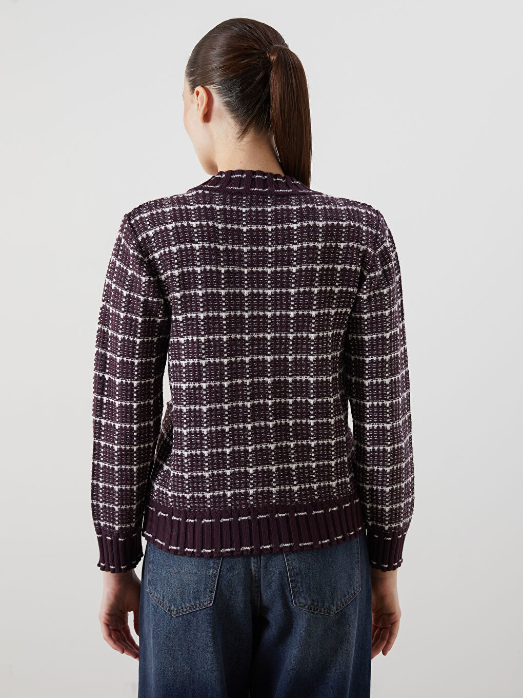 V Neck Plaid Women's Cardigan-3