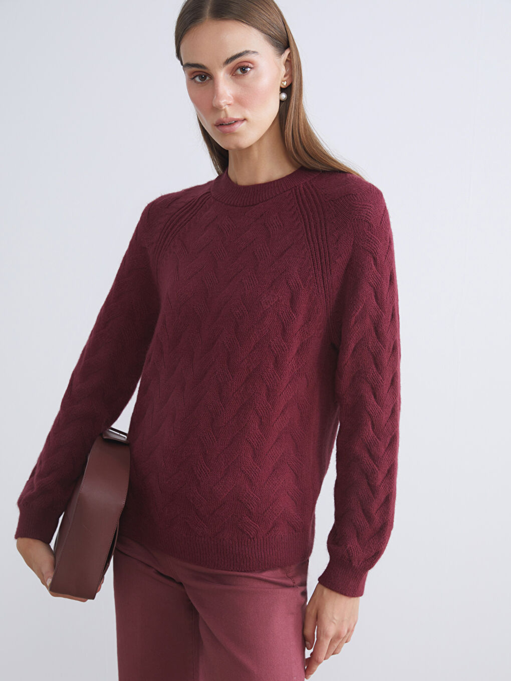 LCWAIKIKI Classic Crew Neck Self-Patterned Women's Knitwear Sweater -W5DC32Z8-HRW