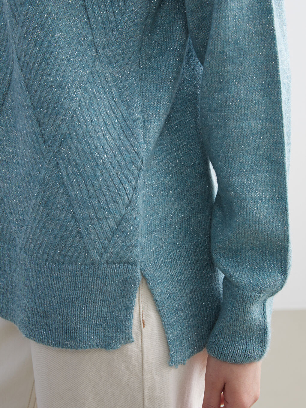 Mavi Baklava Desenli Kadın Triko Kazak-5