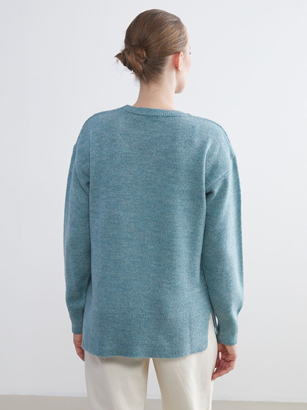 Mavi Baklava Desenli Kadın Triko Kazak-6